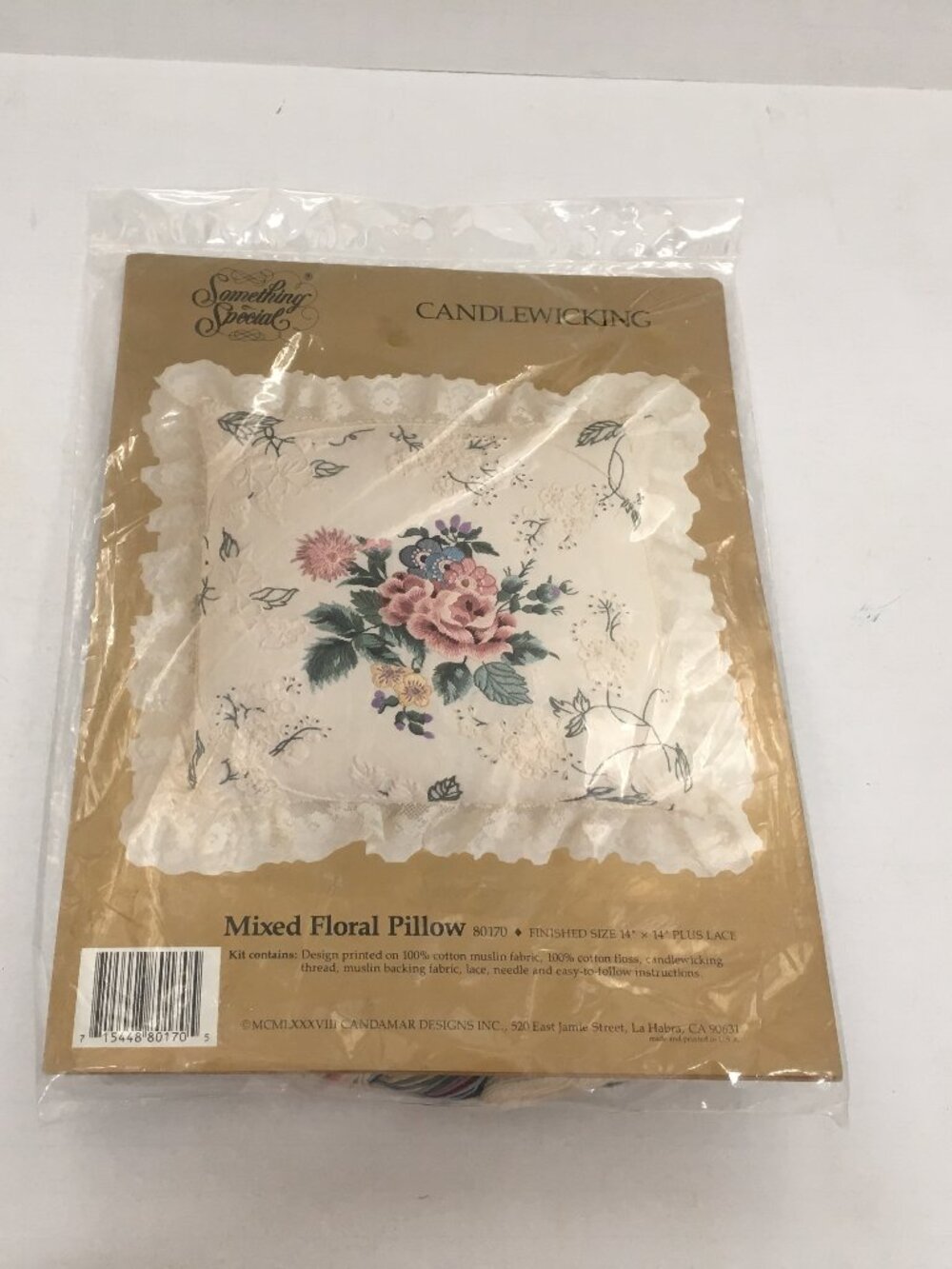 Vintage candlewicking kit mixed floral pillow something special brand never used